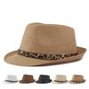 Leopard Belt Straw Jazz Hat Men Women Summer Breathable Straw Hat Holiday Beach Sunshade Small Hat