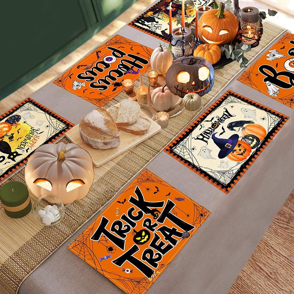 Halloween Print Placemats Placemat Washable Rectangular Dining Table Mats for Indoor Gatherings Seasonal Table Decor