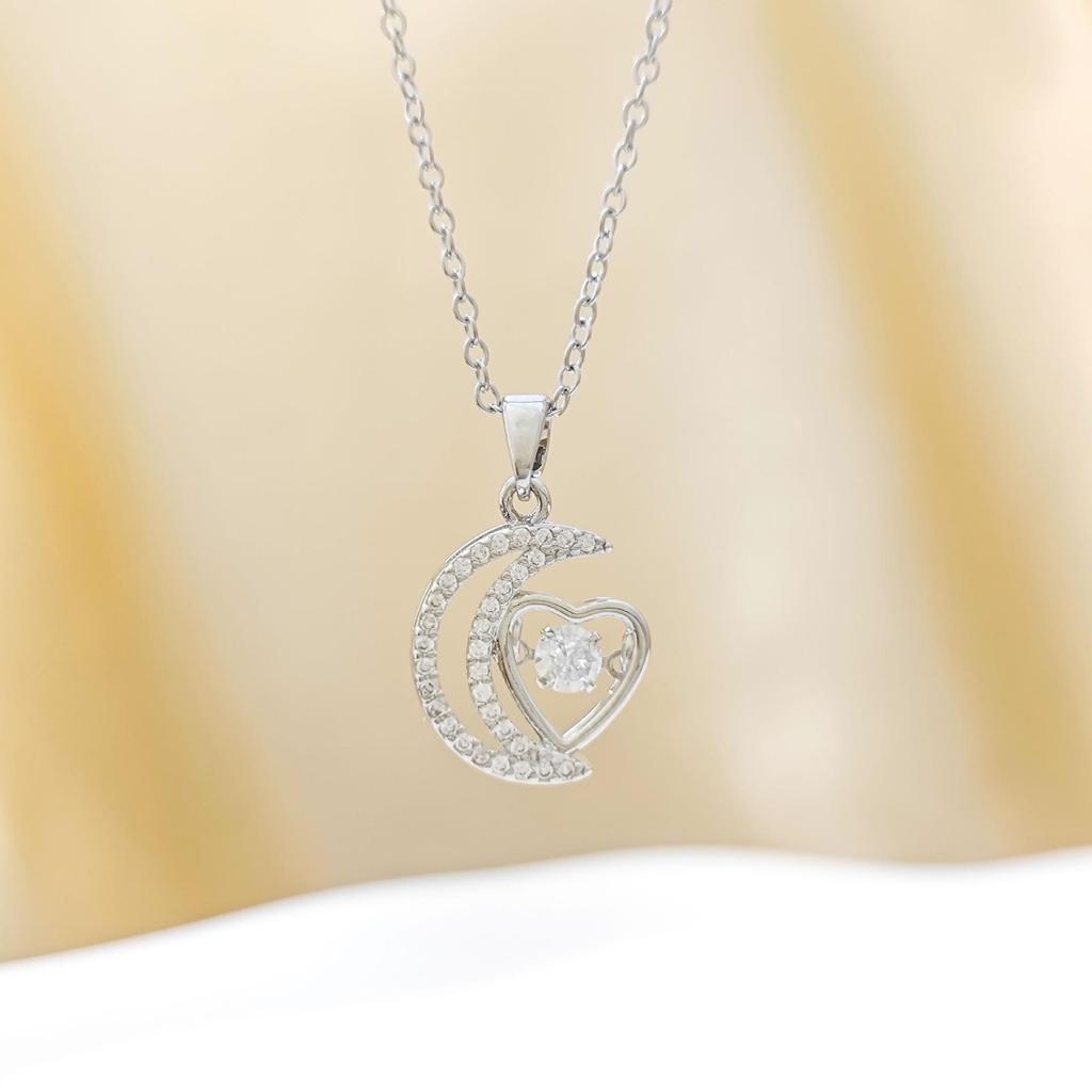 Titanium Steel Moon and Heart Zircon Pendant Necklace for Women