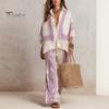 Skin-friendly Women Top Women's Boho Cotton Linen 2 Piece Sets, 3/4 Sleeve Printed Shirts Comfortable Travel Clothes And Wide Leg Pants Matching Loose