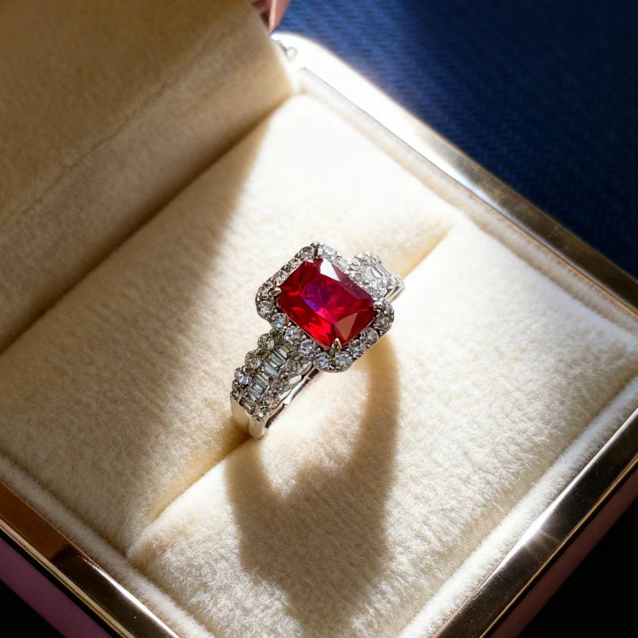 Симуляция 7x9 Прямоугольное Открытое Кольцо с Рубином Женское Универсальное Роскошное Кольцо с Сапфиром opening adjustable