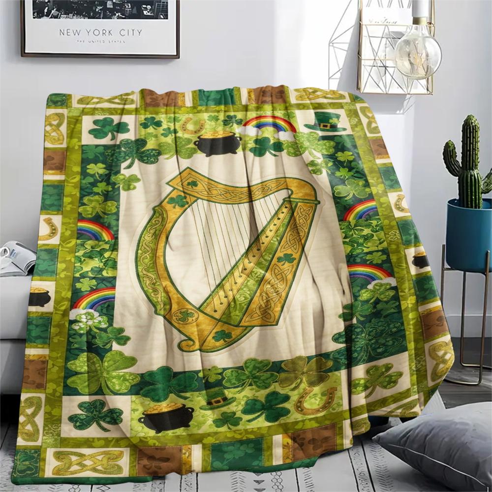 1Pc St.Patrick's Day Print Flannel Blanket, High quality Comfortable for All Seasons, Home Decor, Warmth and Comfort, Perfect for Christmas Gifts W73