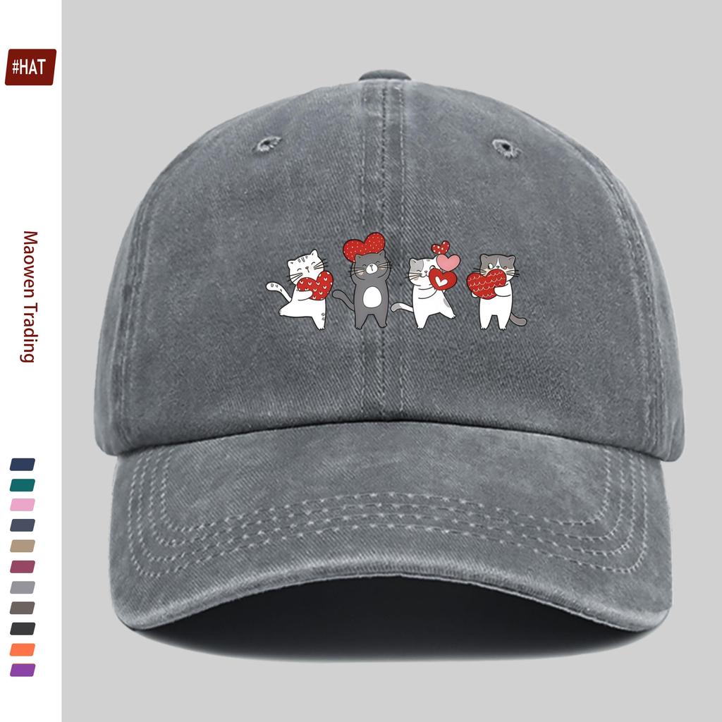 pc Cute Cartoon Cat And Heart Print Baseball Cap Ideal Decorative Hat for Home Leisure MultiColor Available Comfortable And