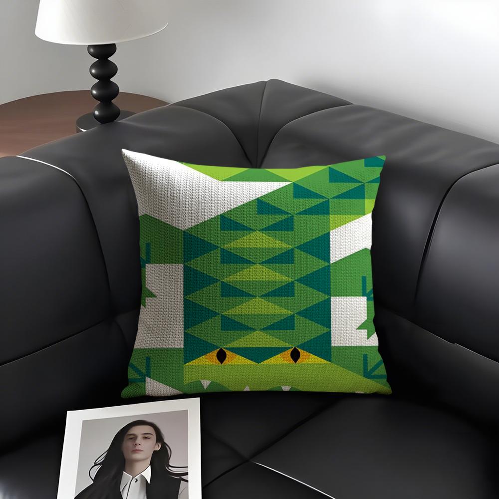 Simple Animal Anime Art Cushion Cover Natural Linen Organic Fabric DoubleSided Printing Sofa Home Decor Gift Pillow Case