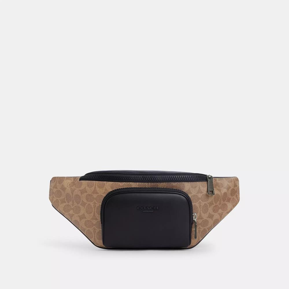 

Coach Racer Belt Bag In Signature Tan Black One Size