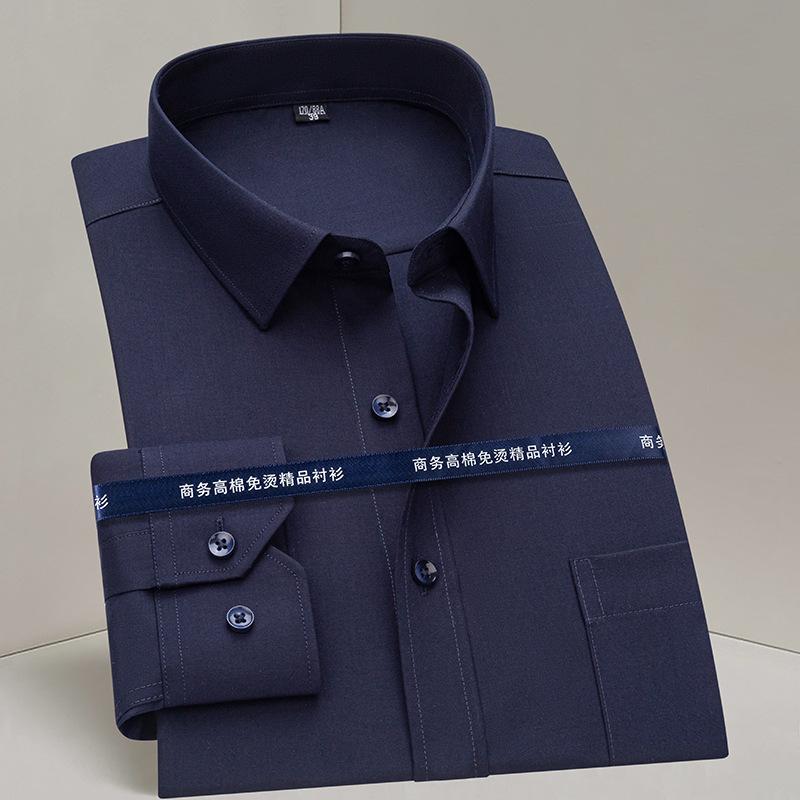

Men Formal Shirt Long Sleeve Office Solid Color Anti-Wrinkle Fashion Business Pocket White Blue Social Pocket Shirts 47