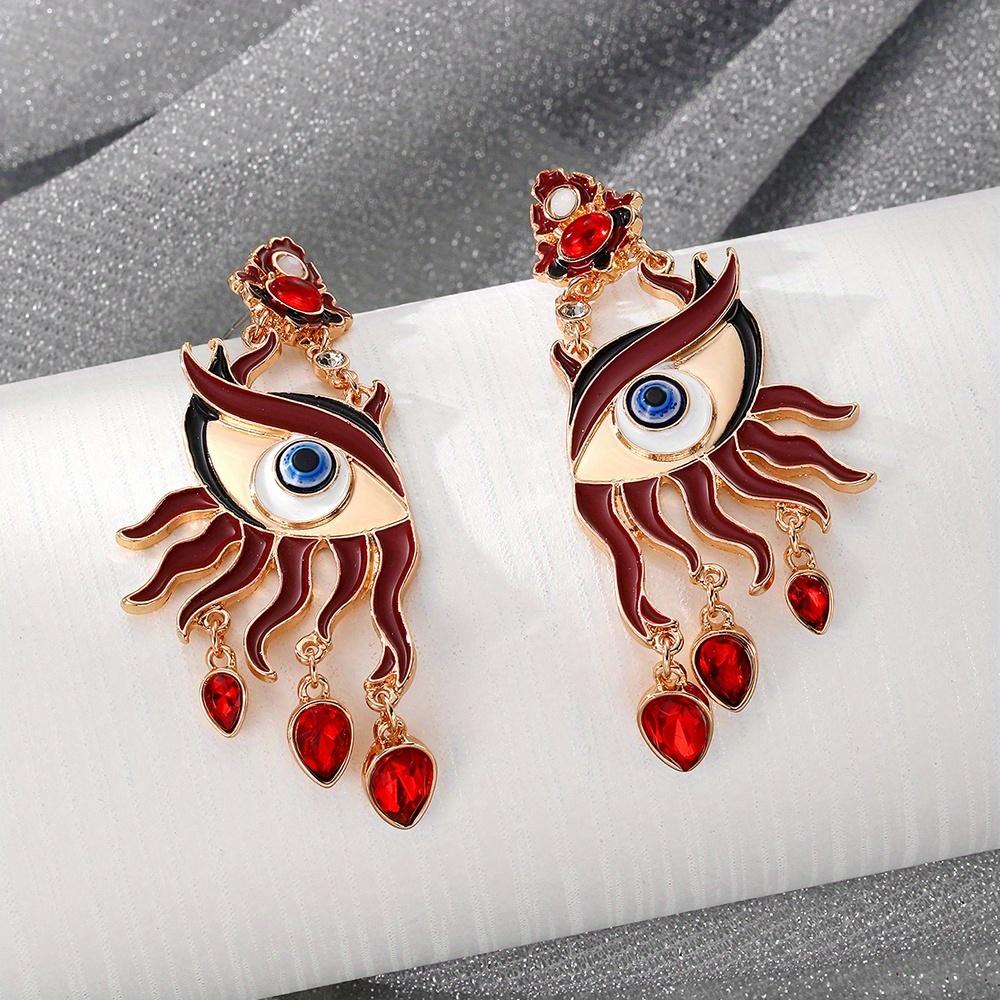 Red Evil Eye Tassel Earrings