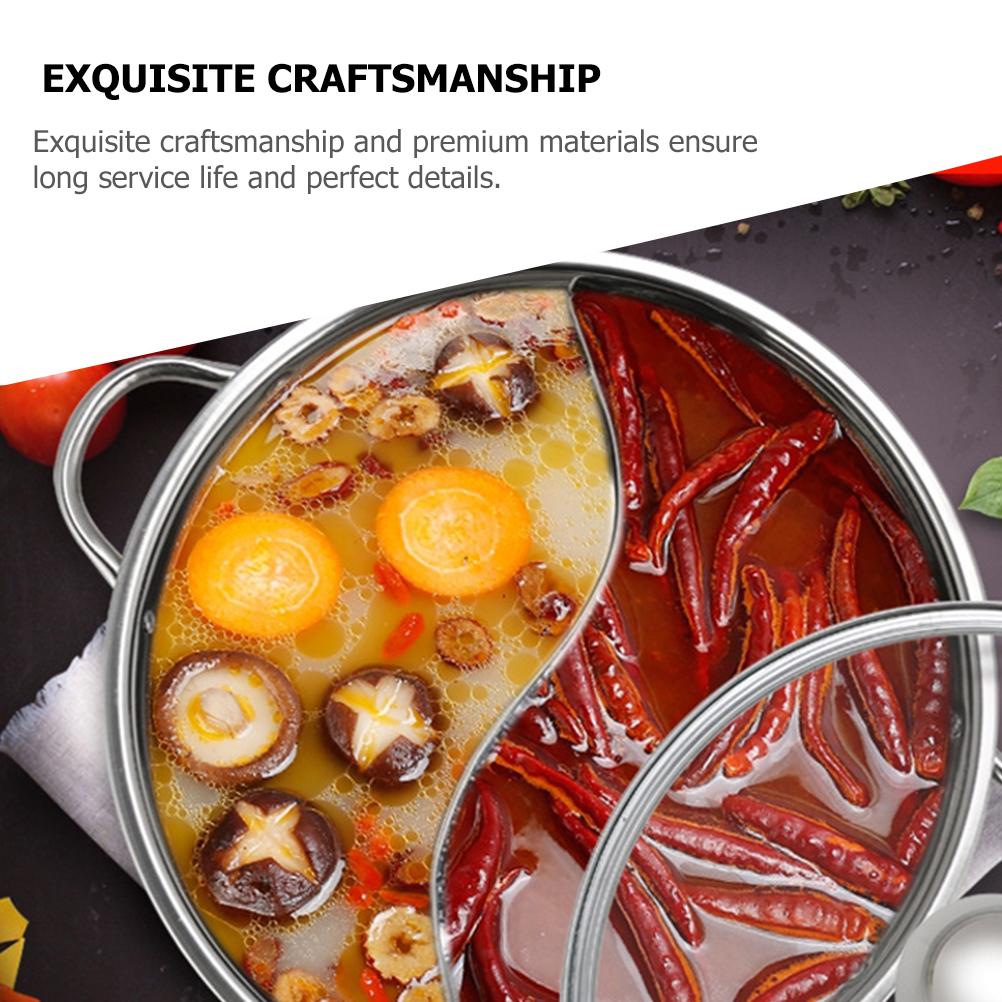 Stainless Steel Mandarin Duck Pot Kitchen Hotpot Practical with Divider Wok Frying Pan Divided Induction Cooktop