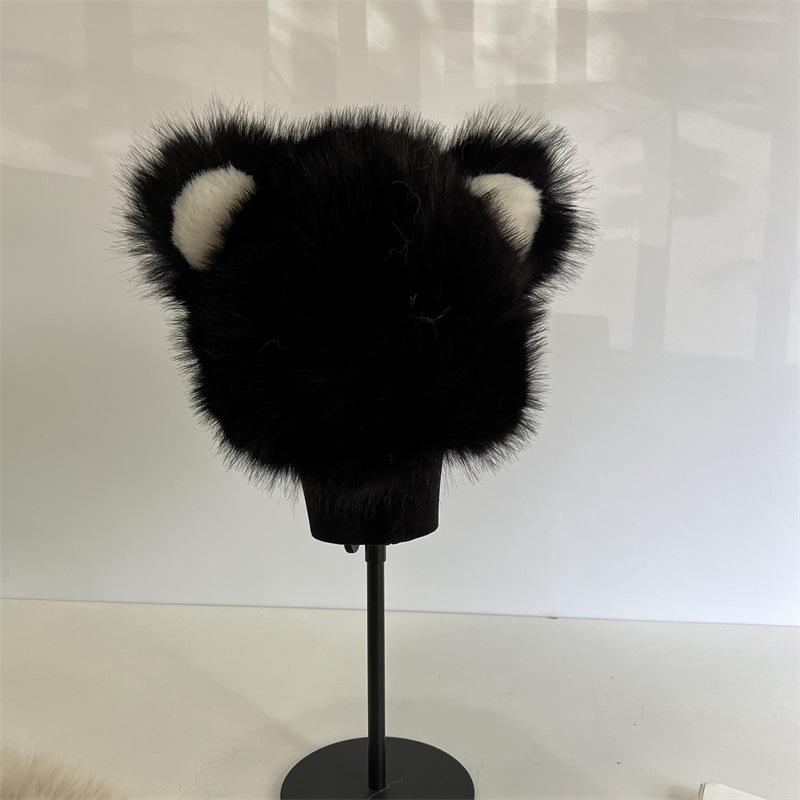 Niedliche Plüsch-Überziehmütze mit integriertem Fell, Herbst und Winter warm, Cartoon-Ohren, kleine frische Studenten-Ohrenschutzmütze