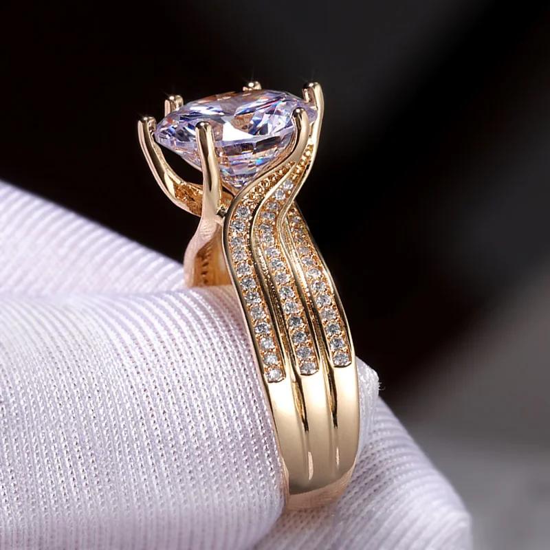 Gorgeous Solitaire Zirconia Bridal Wedding Rings Gold Color Engagement Party Brilliant Women Jewelry