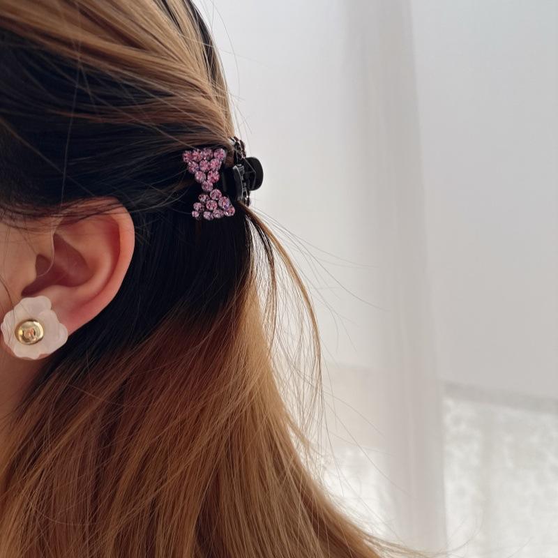Exquisite Petite Rhinestone Bow Hairpin: Mini Claw Clip for Women, High Quality