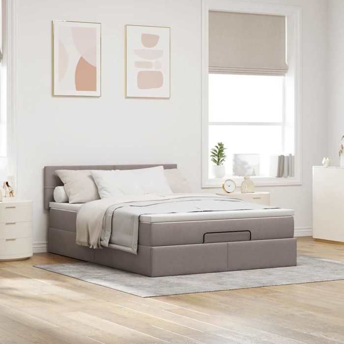 Maison Exclusive - Lit ottoman avec matelas et LED taupe 140x190 cm tissu