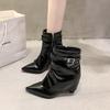 Winter New Thin Heel Cotton Boots Women's Pointed Side Zipper Belt Buckle Anti-slip Wear-resistant Short Boots