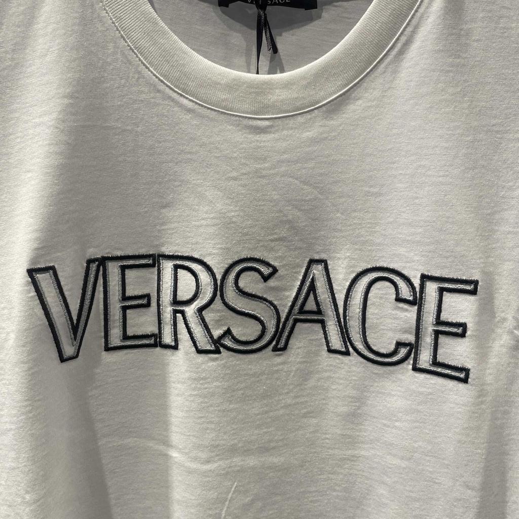 Versace Logo Embroidered Casual Crew Neck Short Sleeve T-Shirt Men T-Shirts White 1011860-1A10755-2W020
