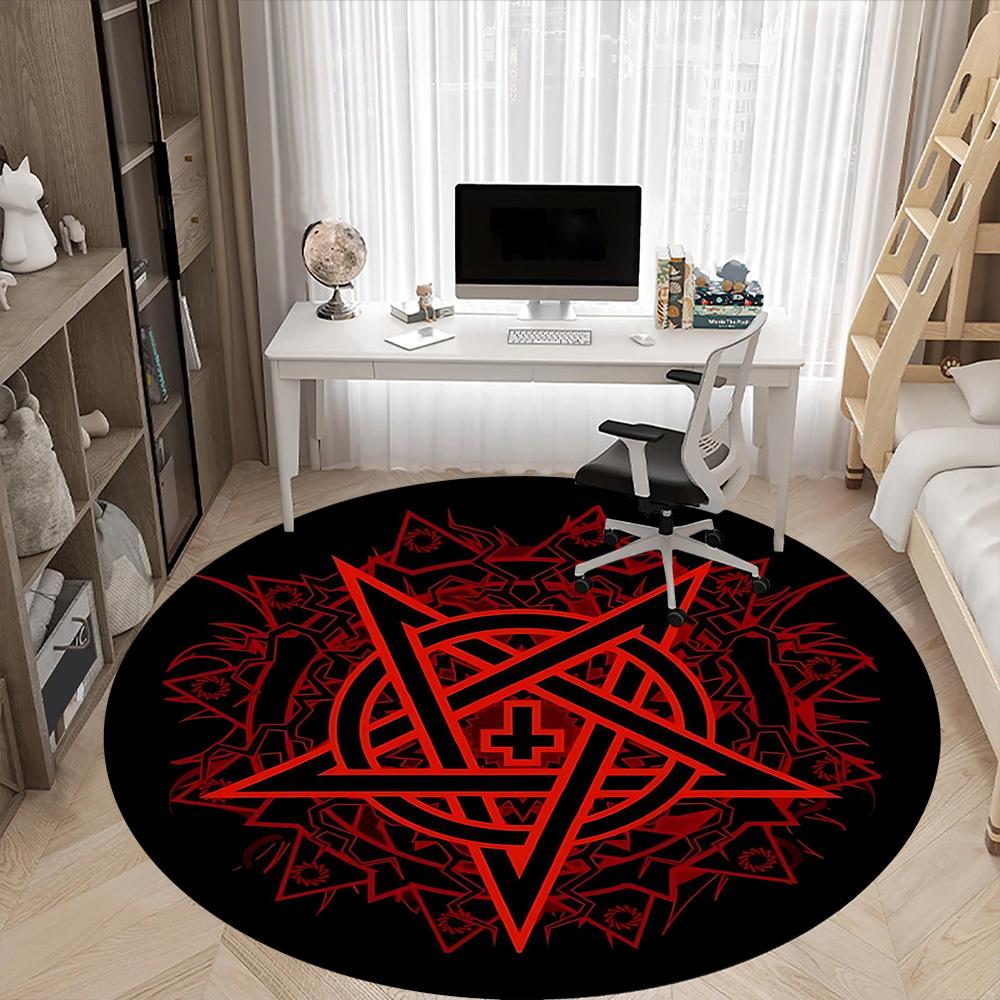 1PC Pentagram Symbol Office Round Area Rug, Indoor Mat Suitable For Office, Under Office Chairs Bedroom Living Room Home Decor, Room DecoT1223058