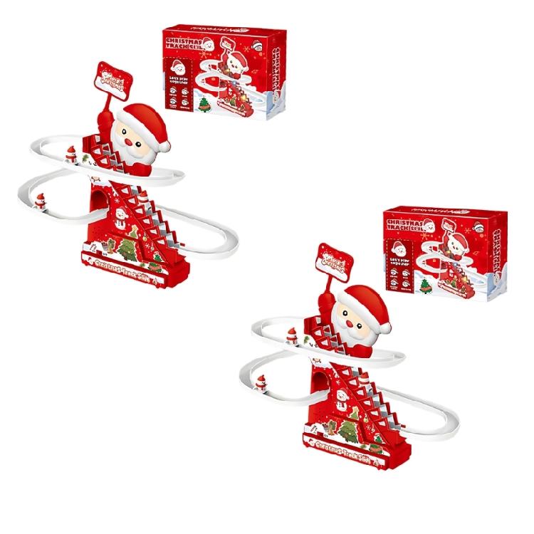 Small Santa Slide Toy Playful Roller Coasters Toy with Snowman LED Flashing Light Music Fun Santa Stair Climbing Toy