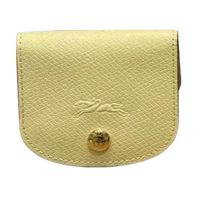 Longchamp Épure brand logo embossed cowhide card holder, men and women, couple size, chick yellow 30047HYZM12 чёрный