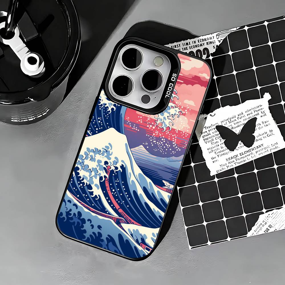 G-Great Wave Off Kanagawa Phone Case For iPhone 17,16,15,14,13,12,11 Plus,Pro Max,XS,Colored silver phone case