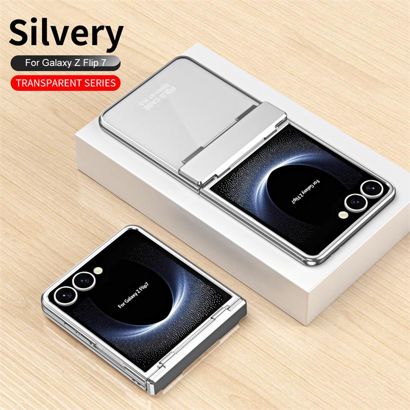 For Samsung Galaxy Z Flip 7 5G Phone Case Luxury Electroplating Matte Folding Hinge Screen Protector Film Shockproof Hard Cover