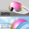 Odoland Snow Spherical OTG Glasses Mirrored UV400 Double Adult Size Pink VLT Goggles, Double-Layer Lenses, Anti-Fog, Compatible, Lenses, Protection,