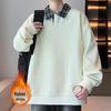 Men's Trendy Jacquard Lapel Hoodie, Plus Velvet, Loose Fit, Large Size, Casual Long Sleeve Top for Autumn/Winter 2025