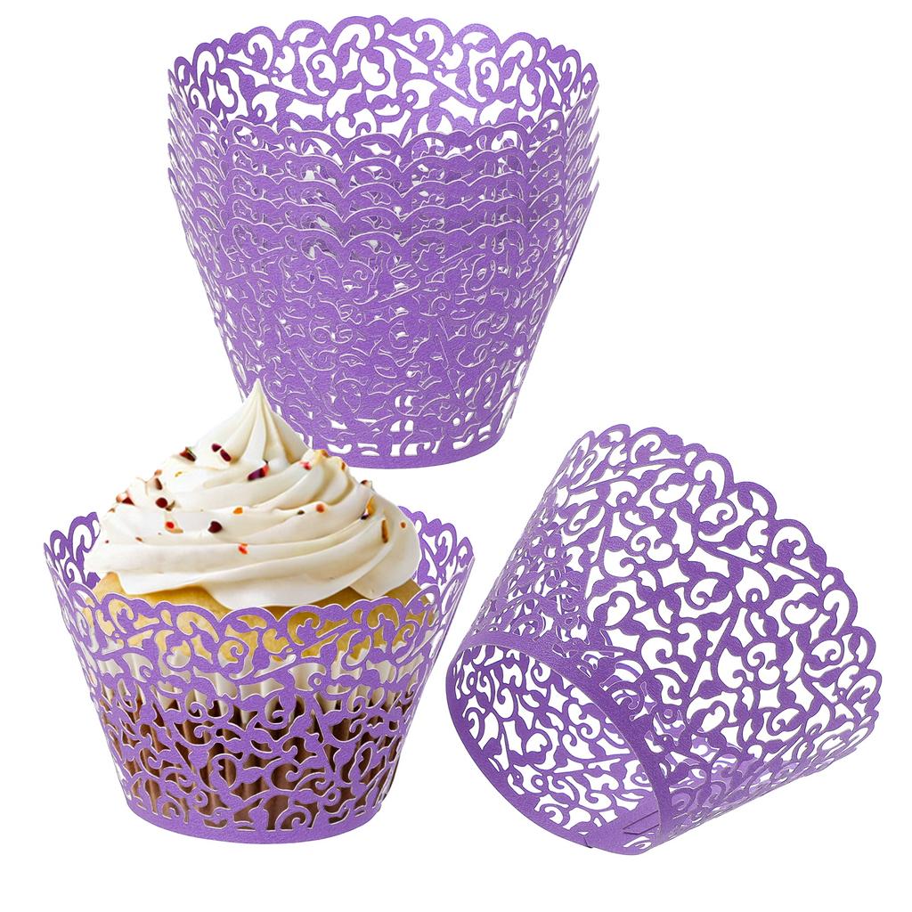50pcs Baking Cups Standard Vine Decoration Laser cut Cupcake Wrappers Cake Toppers for Anniversary Birthday Weddings Parties