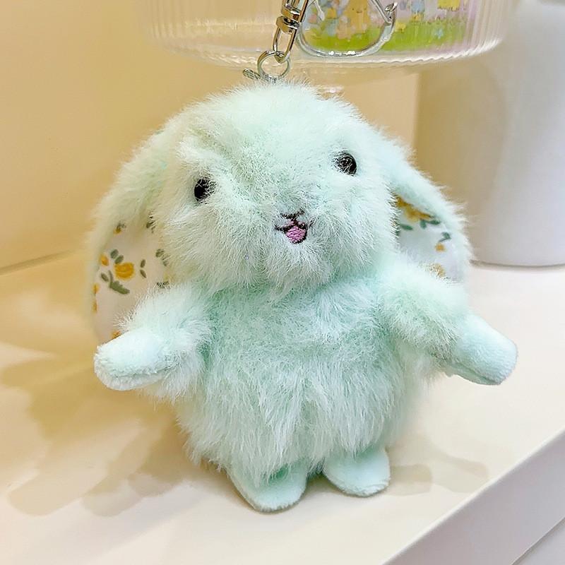 Hanging Rustic Ear Rabbit Plush Pendant With Broken Flowers Inside Ears For Gift