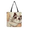 Damen Vintage Leinen-Tragetasche - Große Kapazität Katzen-Print Schulter-Handtasche für Freizeit & Lebensmitteleinkauf KTB