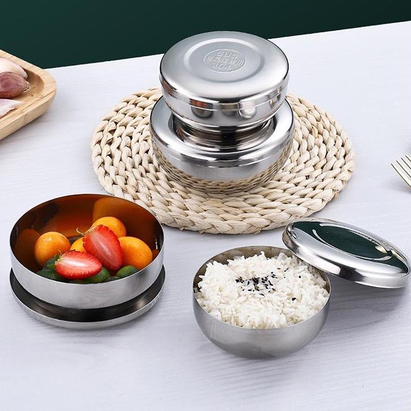 Stainless Steel Bowl Korean Big Cooked Rice Bowl With Cover Single Layer Steamed Rice Bowl Child Anti-Scalding/Fall Tableware