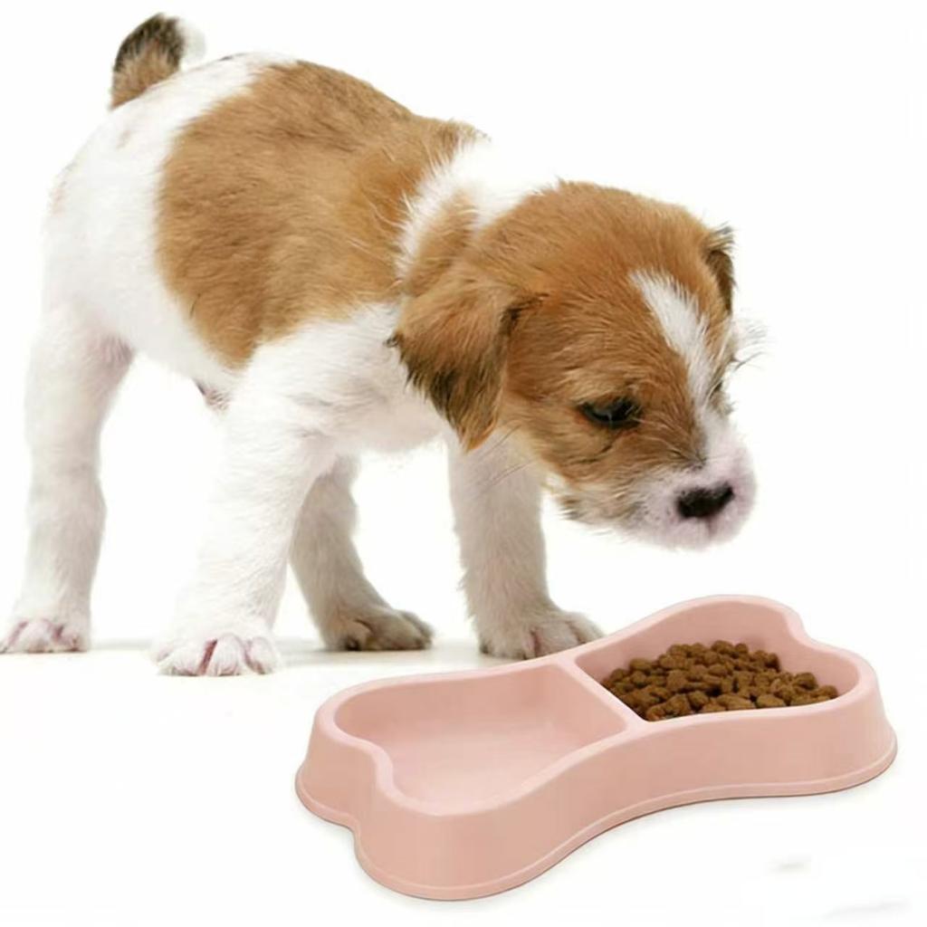 Bone Shaped Double Dog Cat Bowls Cute Pet Food and Water Bowl Set Non-Slip Durable Feeding Dish for Puppy Kitten