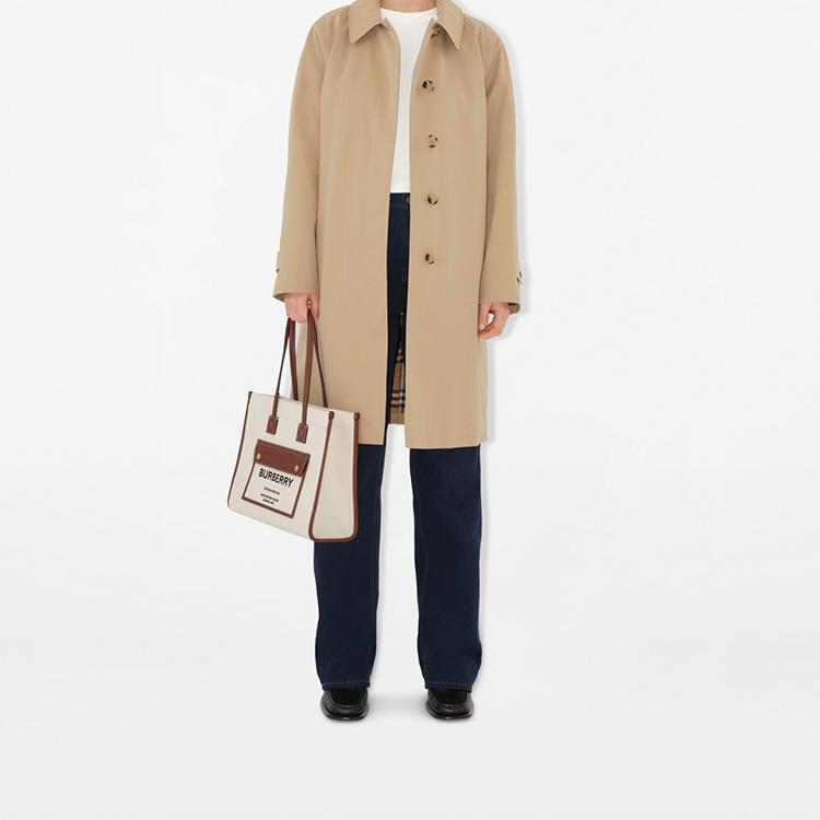 Burberry Freya Torba Tote z Nadrukiem Horseferry Dwukolorowa Bawełna i Skóra Cielęca Damskie Torby Tote Naturalny Brąz 80441381