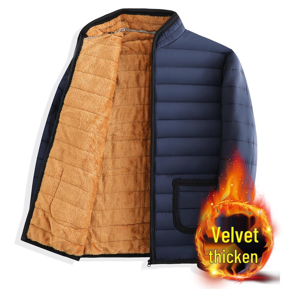 Winter Cotton-Padded Jacket with Fleece and Wool Lining for Middle-Aged and Elderly Men - Stand-Up Collar, Home Wear