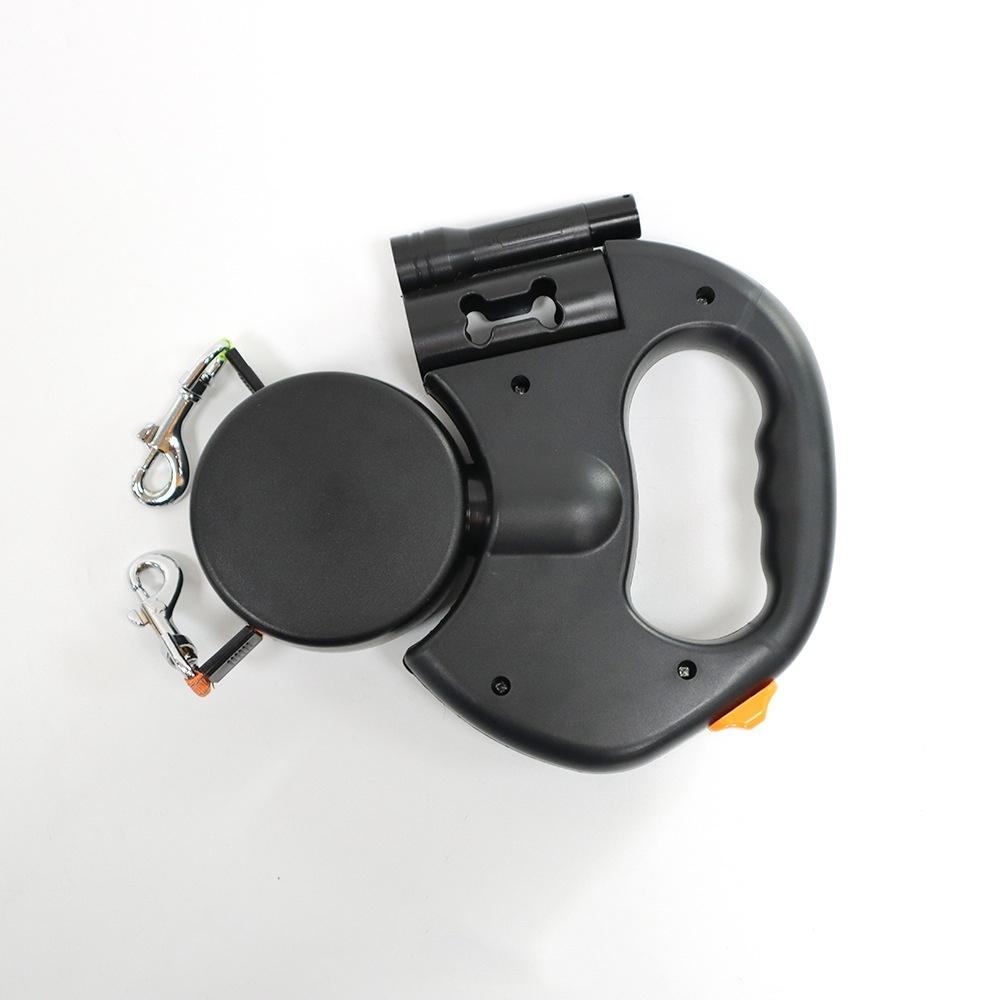 Auto Retractable Double-Ended Dog Leash 3m 1 Tow 2 Retractable Double Dog Leash with Flashlight and Bag Dispenser Pet Supplies