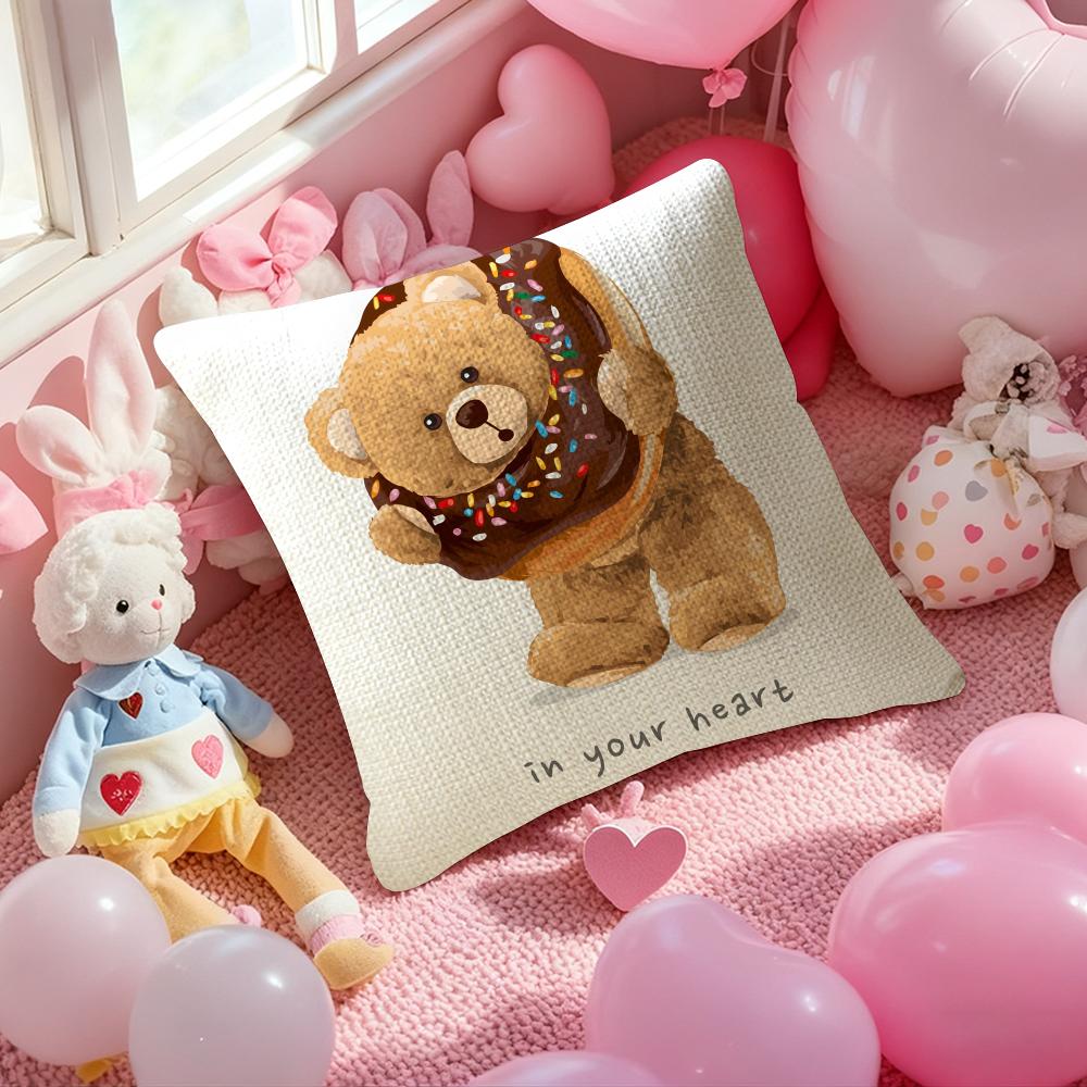 Childish-Hearted Friends Teddy Bear-B Pillow Case Anti-Dustmite Pillowcase Invisible Zipper Silky Short Plush Sofa Cushion Cover