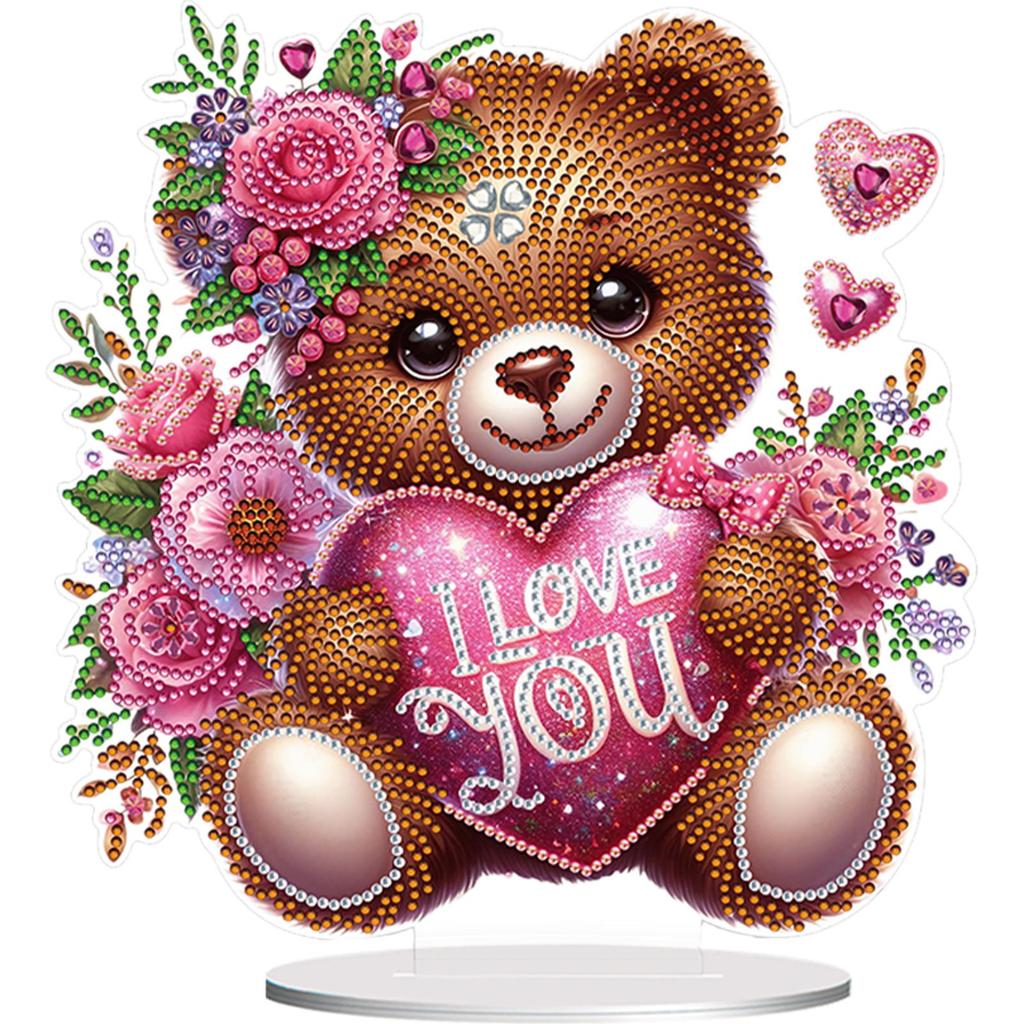 Round+Special Shape Desktop Diamond Art Kits Acrylic 5D DIY Diamond Art Tabletop Decorations Heart Rose Bear for Adults Beginner