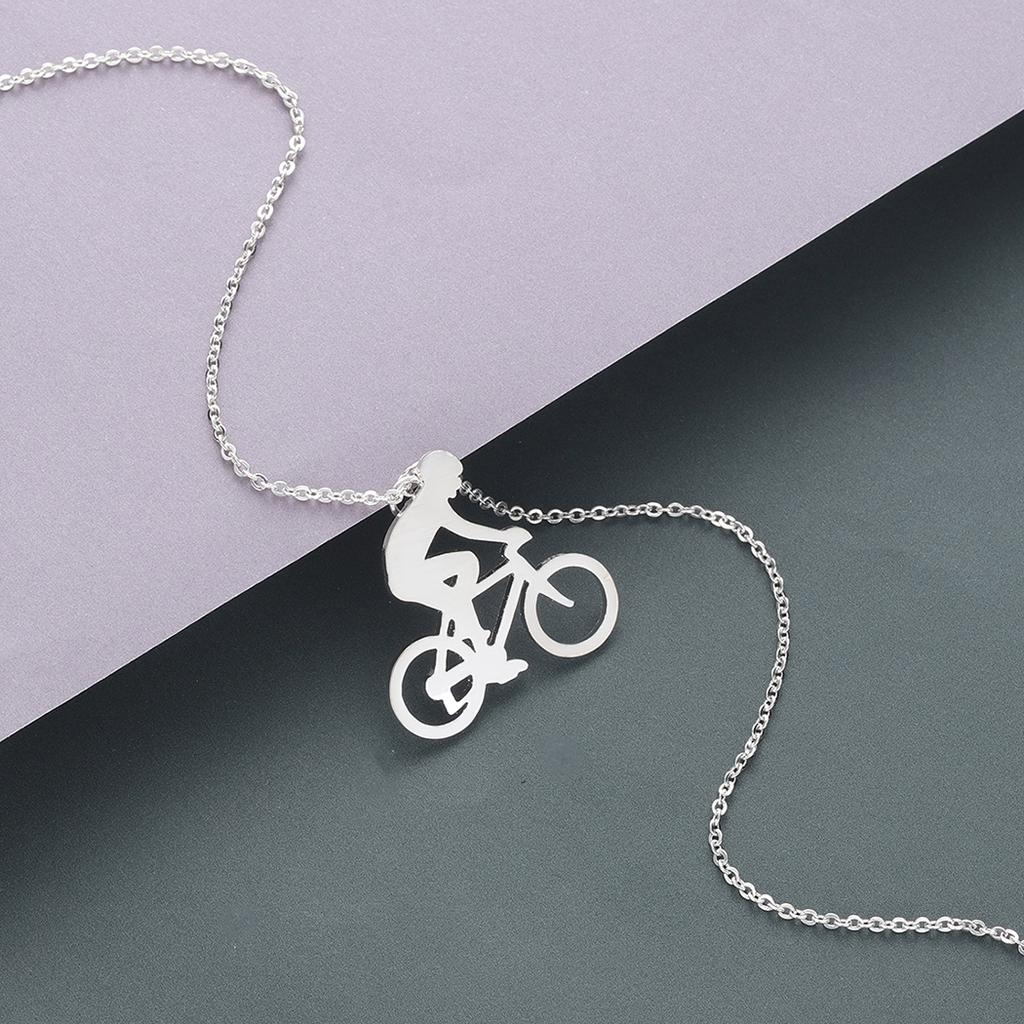 Kinitial Fashion Charm Bicycle Bike Rider Pendant Necklace for Mens Women Stainless Steel Chian Necklaces Jewelry Collares