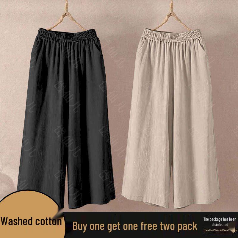 Cotton Wide-Leg High Waist Elastic Cropped Pants for Women - 2026 Summer Collection