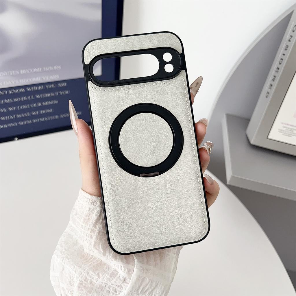 For Google Pixel 9 Pro XL Magnetic Case Calf Texture PU+TPU+PC Kickstand Phone Cover