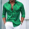 Men's Satin Floral Long Sleeved Shirt with Luxurious Lapel and Button Gloss for Business and Leisure Parties