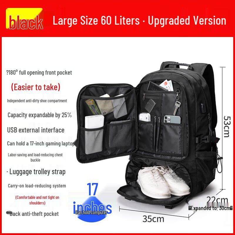 

Vanaheimr ST1555 Oxford Expandable Travel Backpack 60L