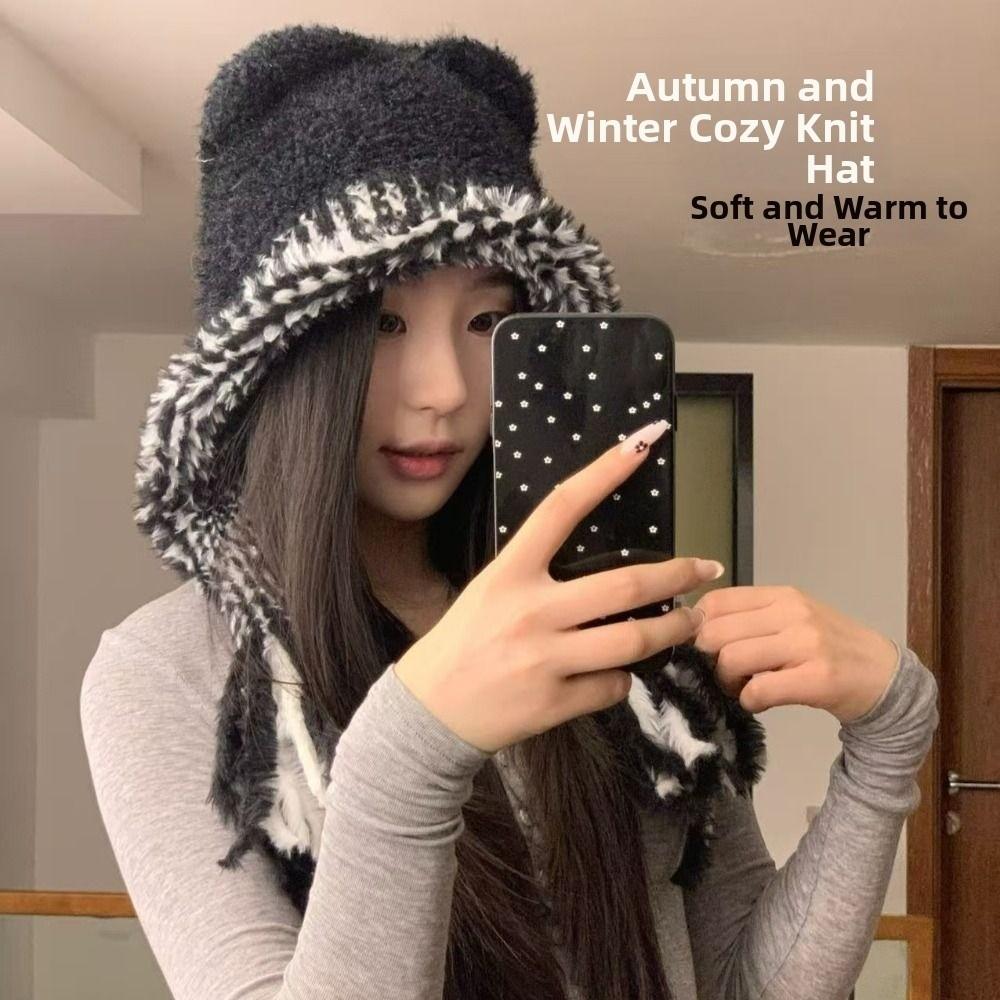 Korean Style Winter Pullover Hats Soft Thicken Beanie Cap Fashion Ear Protection Hat Girls