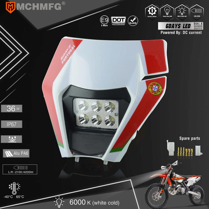 MCHMFG Motorcycle LED Headlight Headlamp Head Light Supermoto Fairing For KTM EXC SXF MX Dirt Bike Enduro LED Headlight