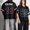 Camiseta V-neck Masculina Feminina Eilish Nº 25 Malha Oversize Tendência Esportiva Verão Manga Curta Exterior Respirável Camiseta Pai e Filho