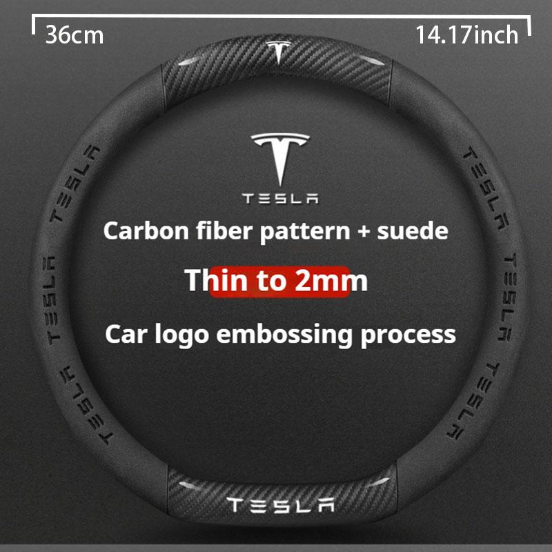 Car Carbon Fiber Leather Anti-Slip Steering Wheel Cover For Tesla Cybertruck Beast Roadster Model 3 Model Y Model S Model X
