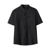 Men's Cotton-Linen Casual Short-Sleeve Shirt - Stand Collar, Pocket, Color, Button - Down, Breathable