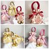 Pearl Pendant Canvas Floral Drawstring Bag Large Capacity Festive Sugar Bag Wedding