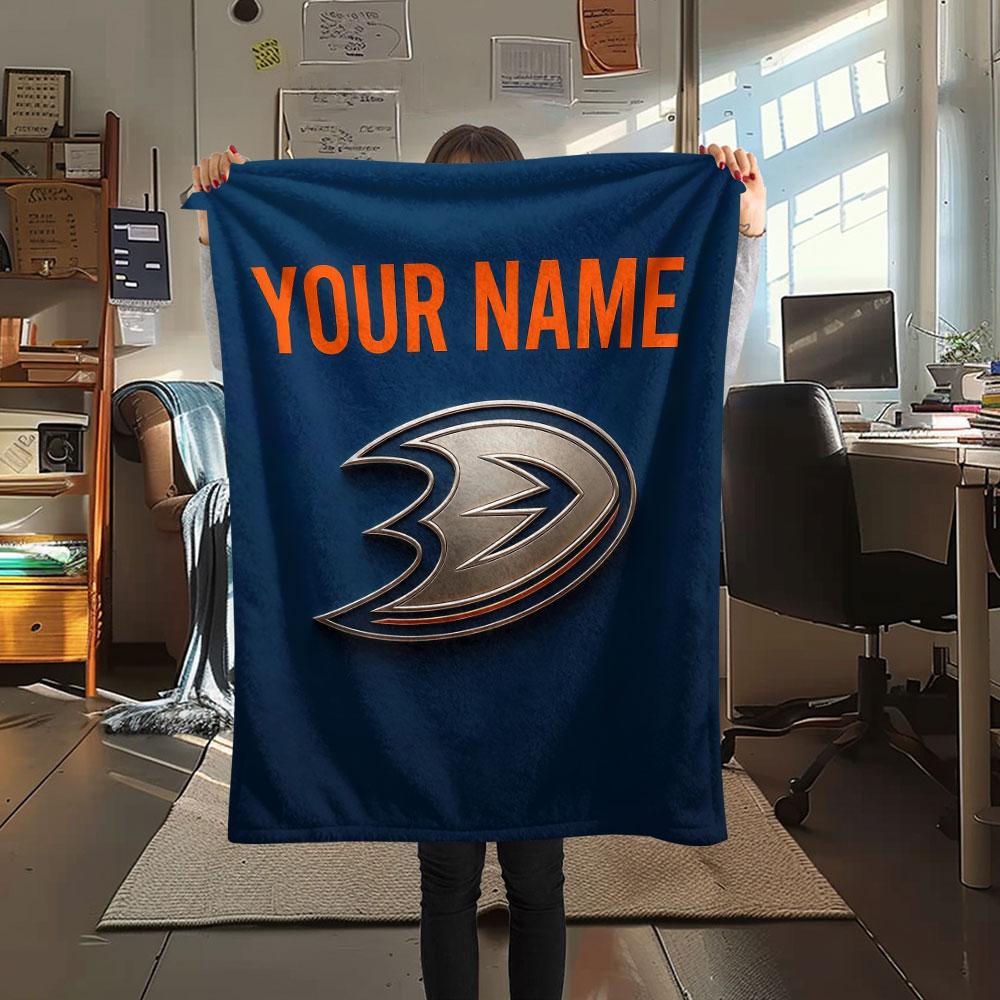 Custom Name,Anaheim Ducks Printed Flannel Blanket, soft throw for bedroom sofa, washable, Christmas present, great gift.