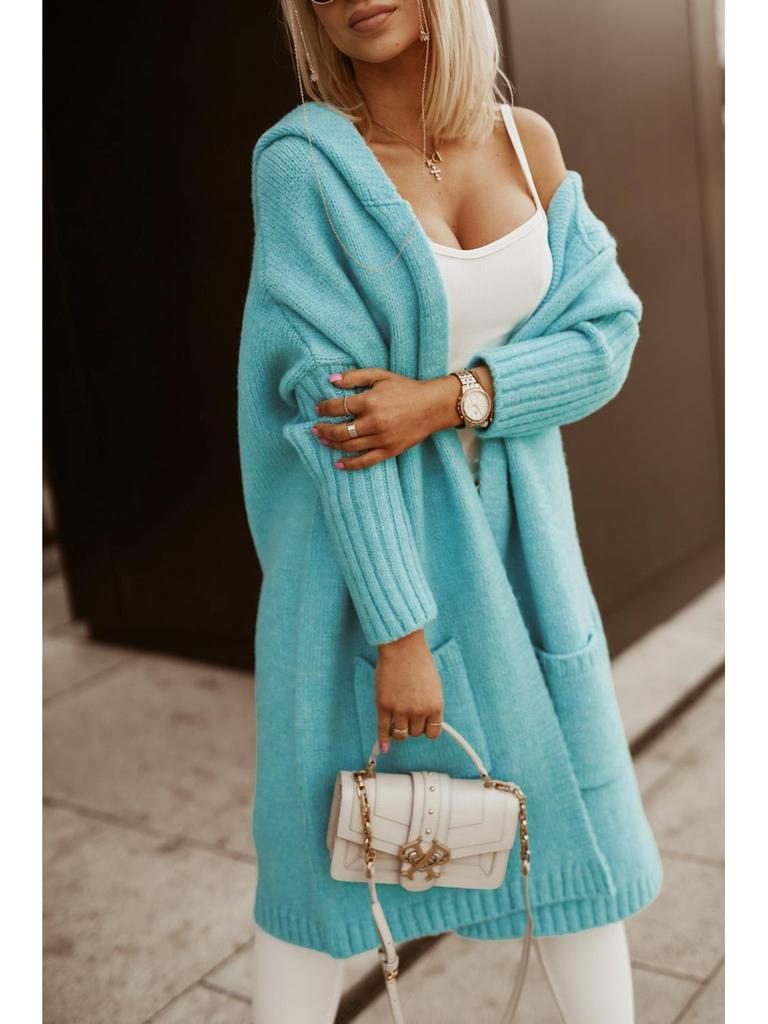 Cross-Border Wool Hooded Cardigan: Loose, Long, Knitted Sweater with Letter Design