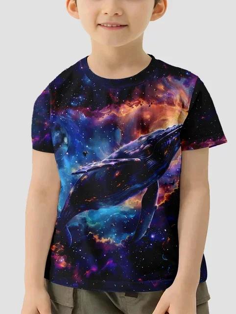 2024 Summer Boys T Shirts Cartoon Universe Astronaut Planets Children's Clothing Fashion T Shirts Baby Boys Tops Tees Clothes