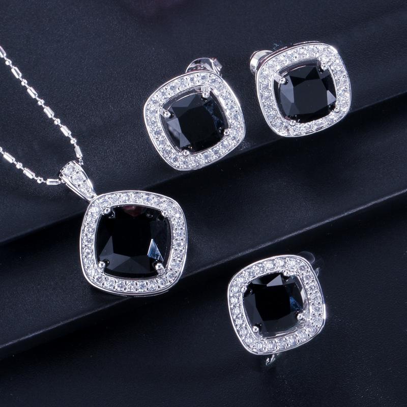 Flerfärgad som tillval, Tredelat set, Mikrodiamantring, Halsband, Örhängen för Kvinnor